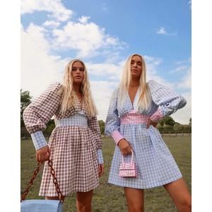 Molby the Label Sandy Gingham Mini Dress in Brown